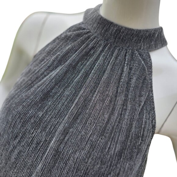 NINE WEST Shimmering Silver Chrome Halter Swing Dress sz - Picture 3 of 6
